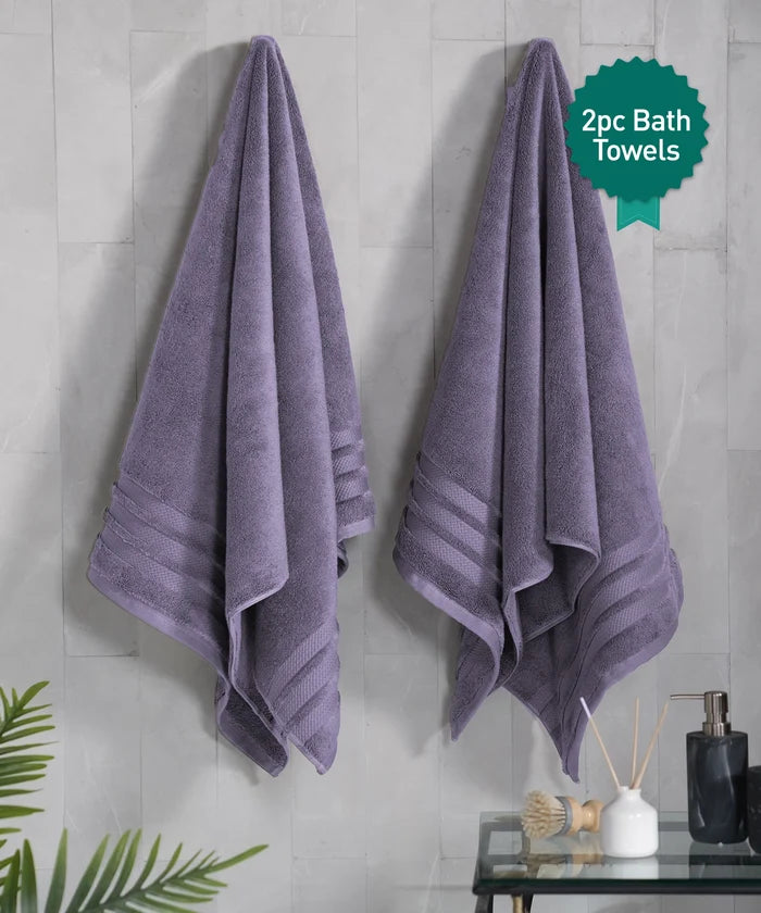 Luxury 2 PC Bath Towel Set, Purple|625 GSM Cotton|Anti Microbial