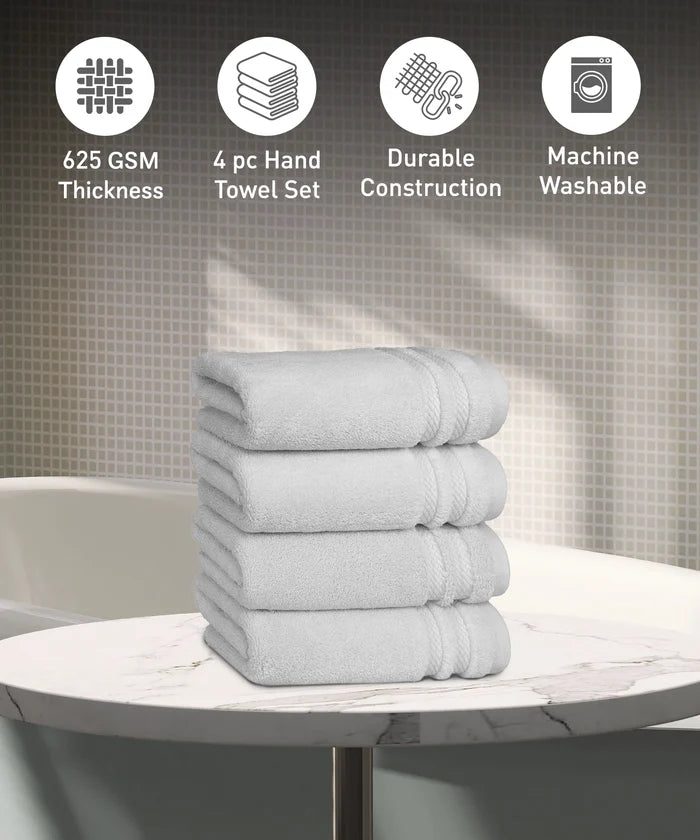 Luxury 4 PC Hand Towel Set, Grey|625 GSM Cotton|Anti Microbial