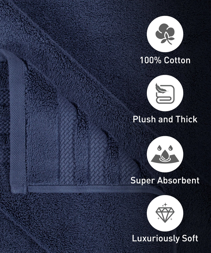 Luxury 4 PC Hand Towel Set, Navy|625 GSM Cotton|Anti Microbial