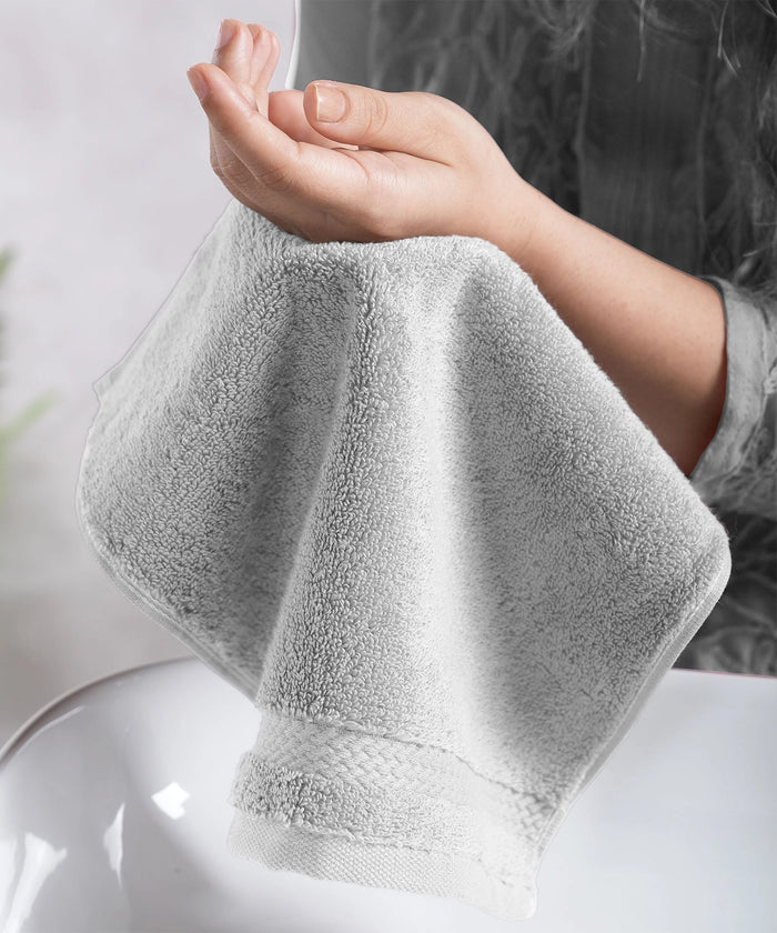 Luxury 6 PC Face Towel Set, Grey|625 GSM Cotton|Anti Microbial