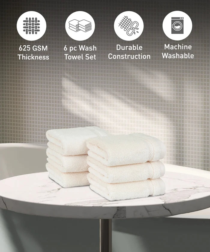 Luxury 6 PC Face Towel Set, Linen|625 GSM Cotton|Anti Microbial