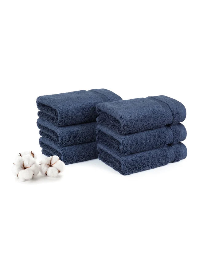 Luxury 6 PC Face Towel Set, Navy|625 GSM Cotton|Anti Microbial