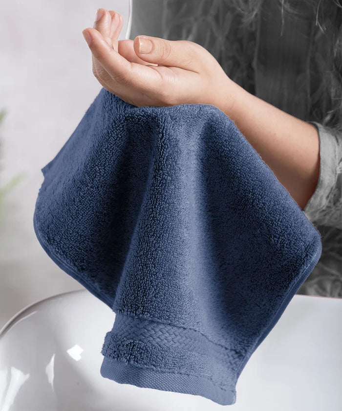 Luxury 6 PC Face Towel Set, Navy|625 GSM Cotton|Anti Microbial