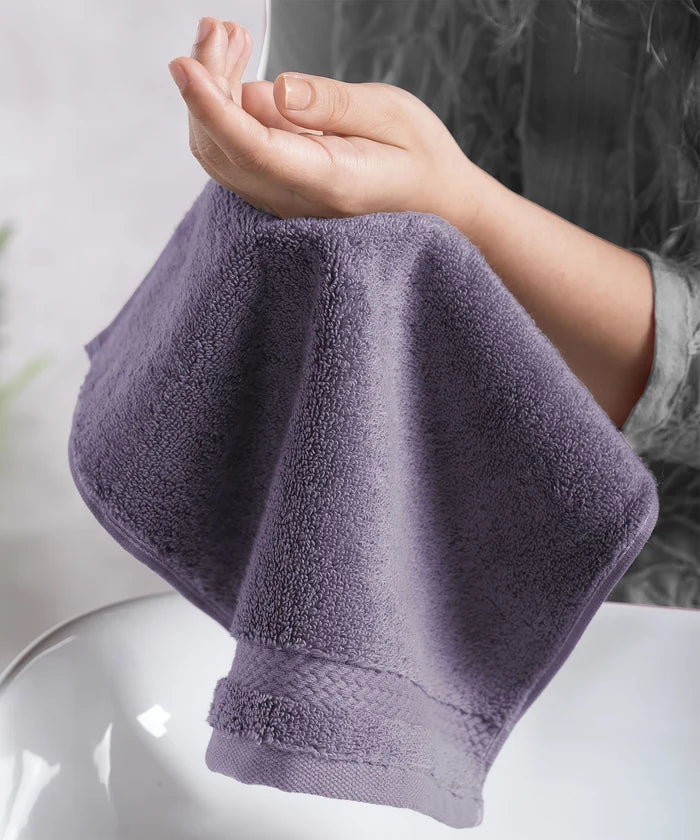 Luxury 6 PC Face Towel Set, Purple|625 GSM Cotton|Anti Microbial