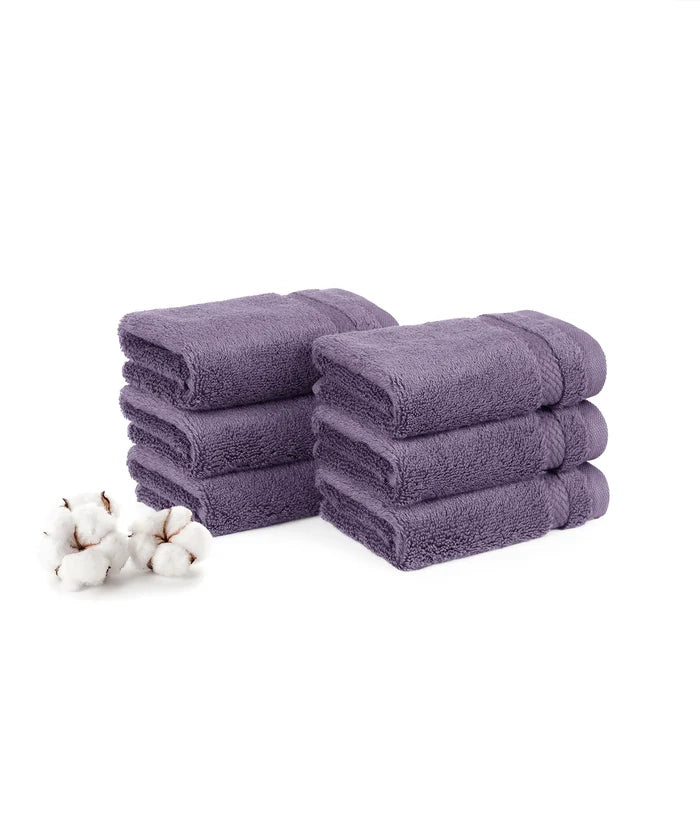 Luxury 6 Pc Face Towel Set, Purple|625 GSM Premium Cotton| Antimicrobial