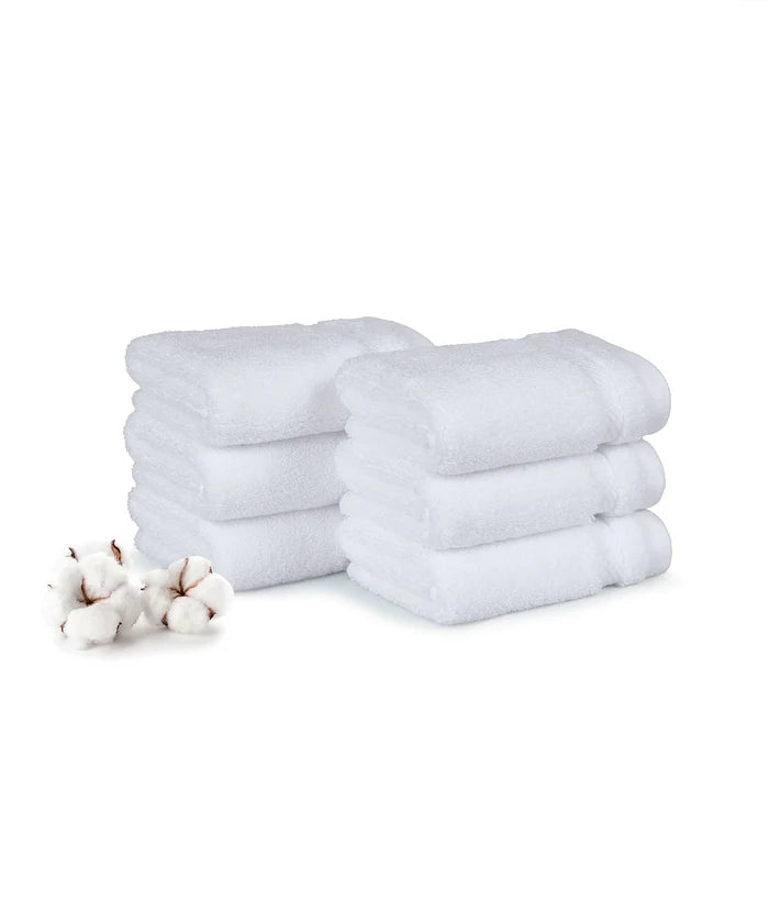Luxury 6 PC Face Towel Set, White|625 GSM Cotton|Anti Microbial