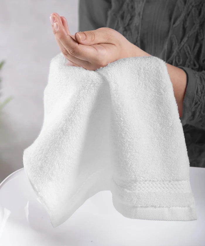Luxury 6 PC Face Towel Set, White|625 GSM Cotton|Anti Microbial