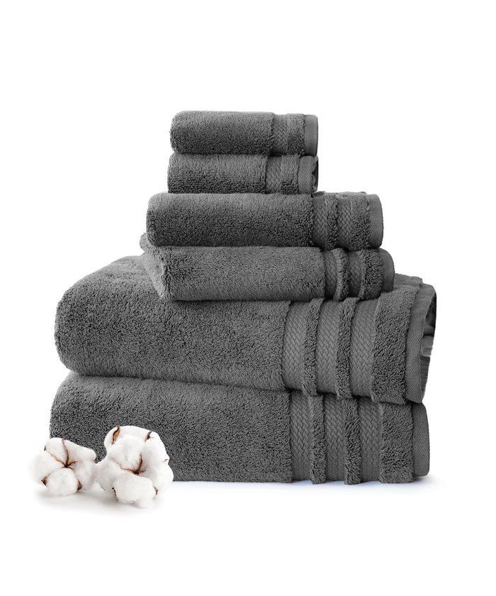 Luxury 6 PC Towel Set, Charcoal|625 GSM Cotton|Anti Microbial