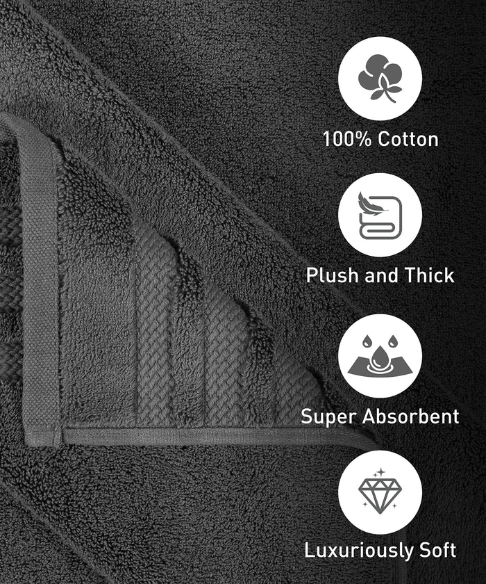 Luxury 6 PC Towel Set, Charcoal|625 GSM Cotton|Anti Microbial