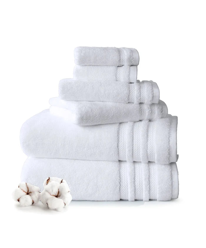Luxury 6 PC Towel Set, White|625 GSM Cotton|Anti Microbial