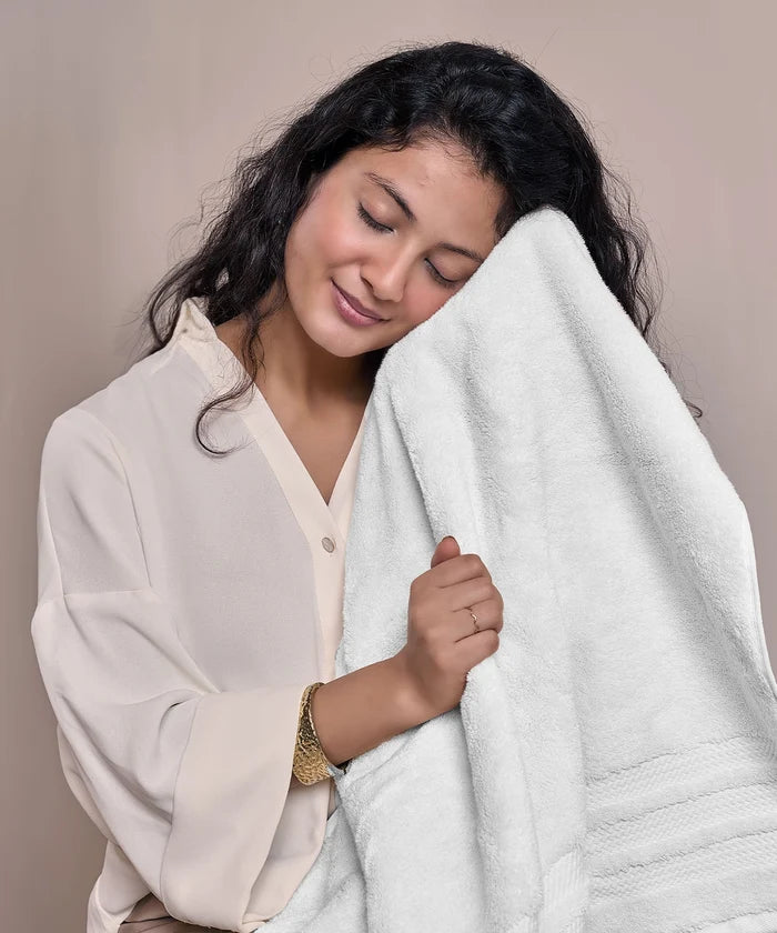 Luxury 6 PC Towel Set, White|625 GSM Cotton|Anti Microbial