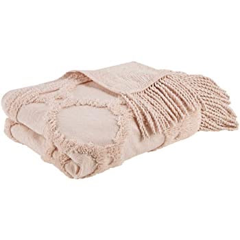 Madison Park Brianne Cotton Tufted Throw With Fringe Trim, Blush