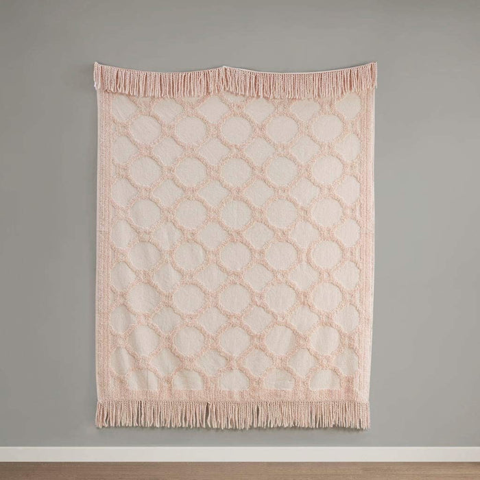 Madison Park Brianne Cotton Tufted Throw With Fringe Trim, Blush