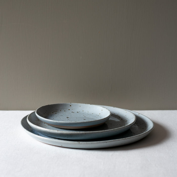 3 piece set of handmade plates in a dinner set by Palinopsia Ceramics