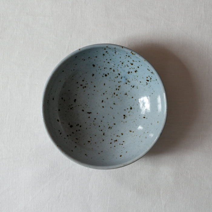 Bird's-eye view of Palinopsia's Ceramics handmade blue speckle breakfast bowl