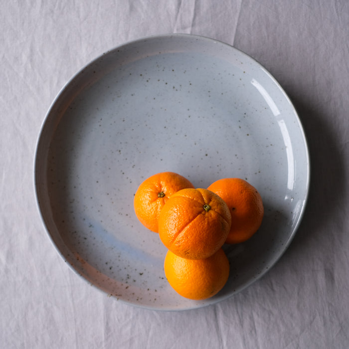 birdseye view of extra large round serving platter and salad dish