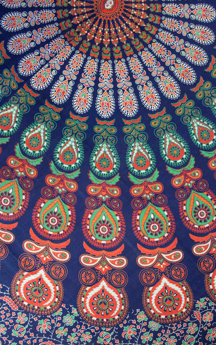 Floral Peacock Mandala Print Cotton Bedspread Tapestry Tablecloth Throw King - Sweet Us
