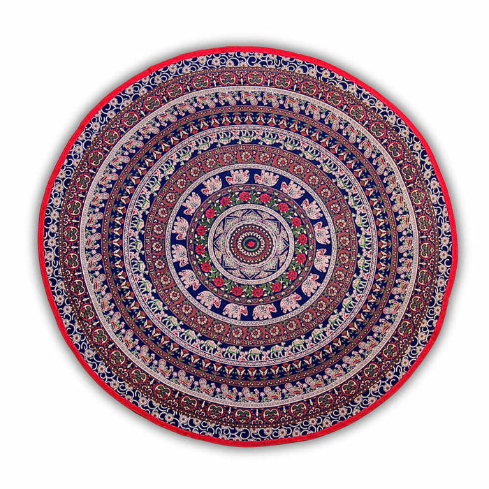 Meridian Mandala Cotton Tablecloth Round — Midnight Ruby - Sweet Us