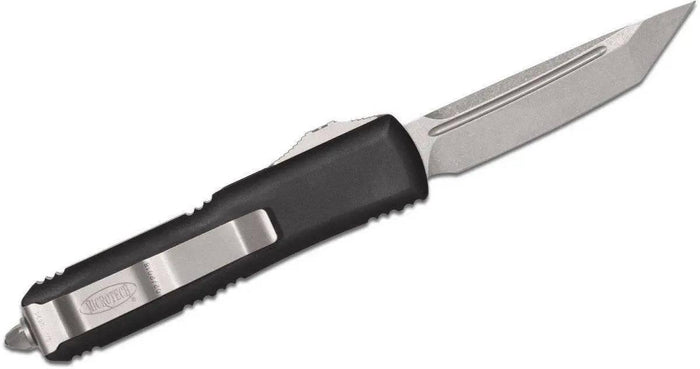 Microtech UTX-85 233-10 Auto OTF 3" Stonewashed Tanto Plain Blade, Black Handles - NORTH RIVER OUTDOORS