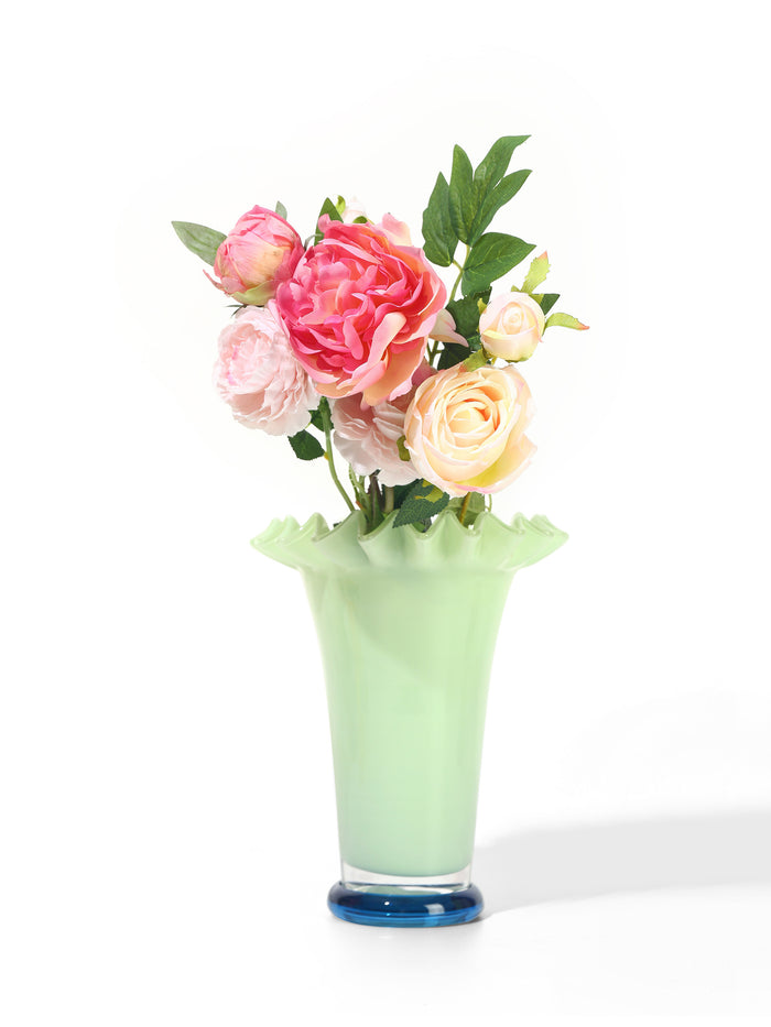 Mint Mist Ruffled Vase, Medium