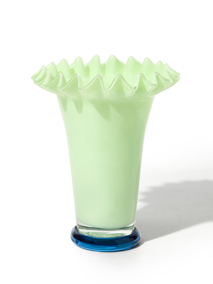 Mint Mist Ruffled Vase, Medium