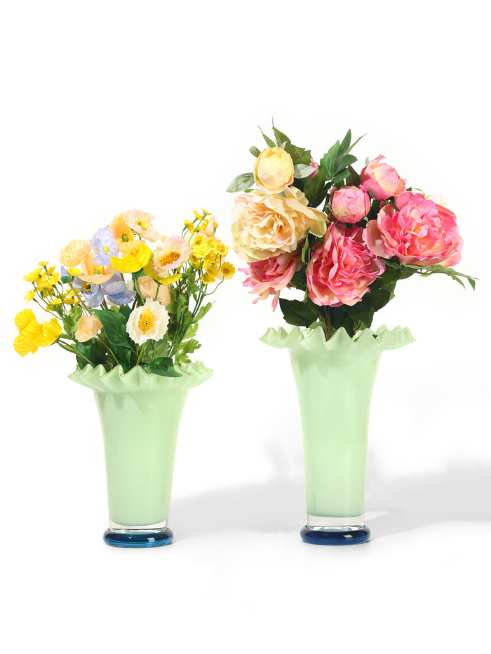 Mint Mist Ruffled Vase, Tall