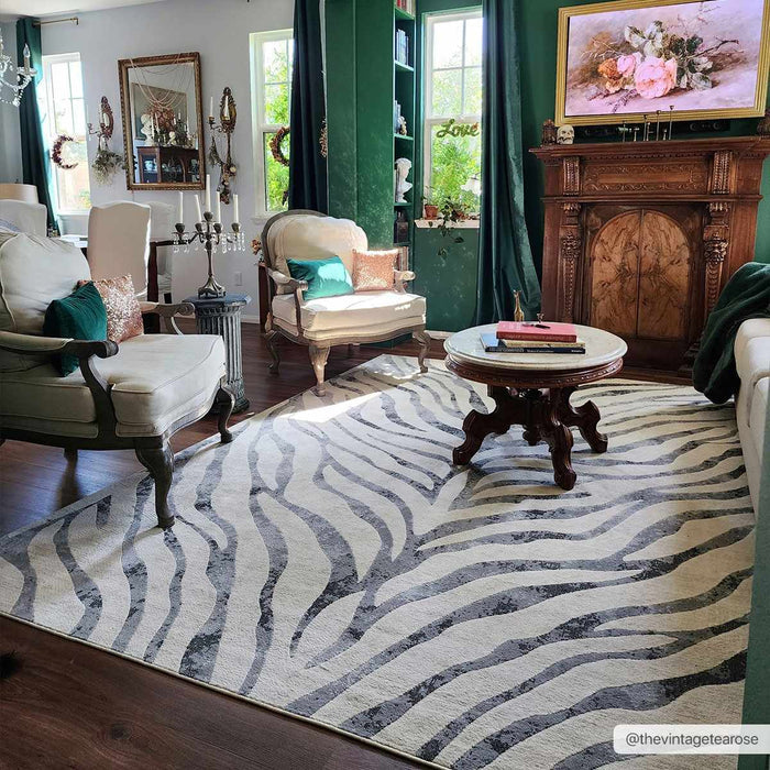 Modern Beige and Charcoal Zebra Print Area Rug - The Rug Decor