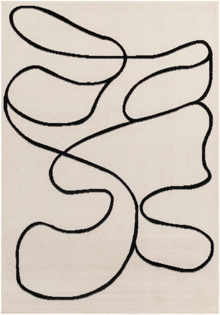 Modern Contemporary Ivory and Black Free lines design Area Rug - The Rug Decor