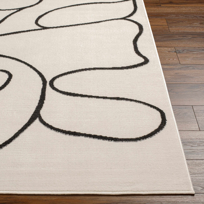 Modern Contemporary Ivory and Black Free lines design Area Rug - The Rug Decor