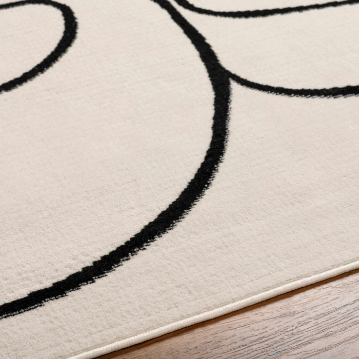 Modern Contemporary Ivory and Black Free lines design Area Rug - The Rug Decor