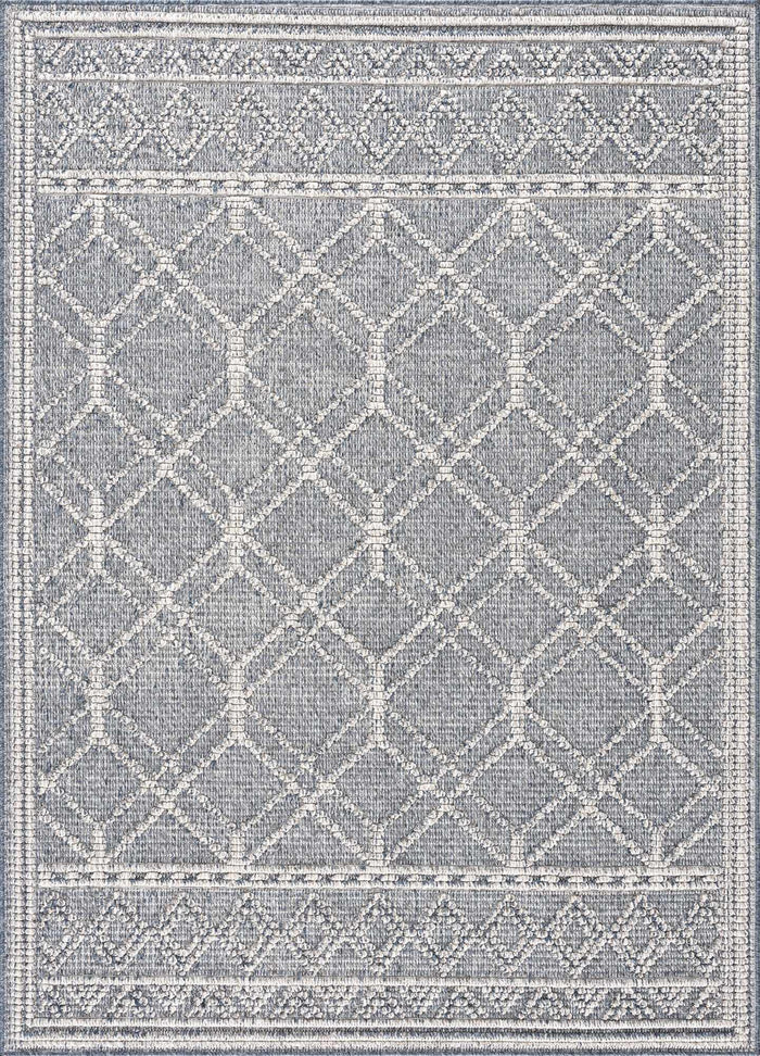 Modern Geometrical Carved Texture Blue and Ivory Outdoor Safe Area Rug - The Rug Decor