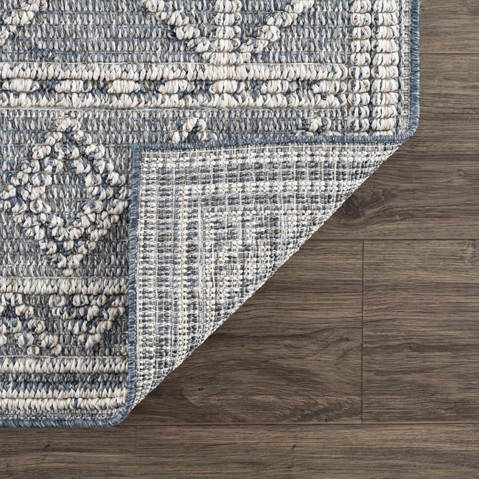 Modern Geometrical Carved Texture Blue and Ivory Outdoor Safe Area Rug - The Rug Decor