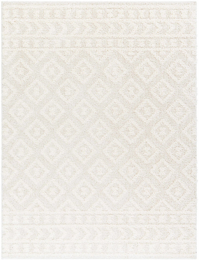 Modern Geometrical Texture Ivory Plush Pile Moroccan Style Area Rug - The Rug Decor