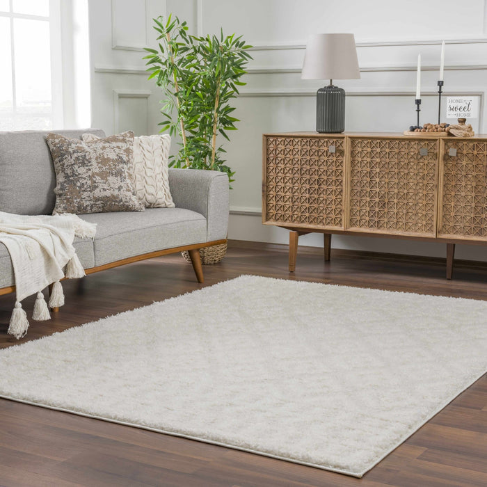 Modern Geometrical Texture Ivory Plush Pile Moroccan Style Area Rug - The Rug Decor