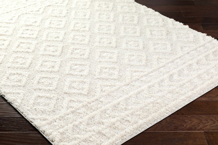 Modern Geometrical Texture Ivory Plush Pile Moroccan Style Area Rug - The Rug Decor