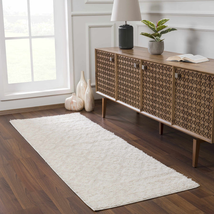 Modern Geometrical Texture Ivory Plush Pile Moroccan Style Area Rug - The Rug Decor