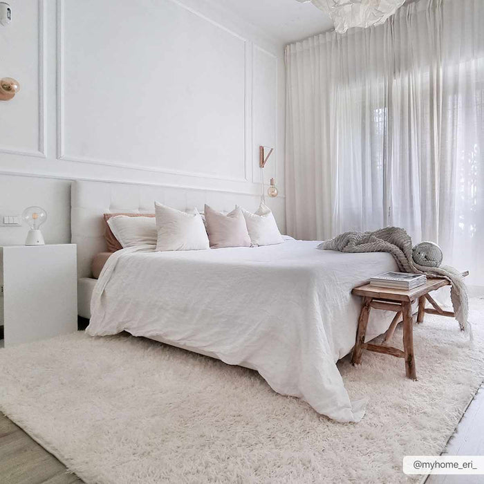 Modern Solid Ivory Plush Pile Moroccan style Washable Area Rug - The Rug Decor