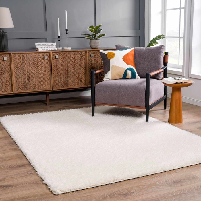 Modern Solid Ivory Plush Pile Moroccan style Washable Area Rug - The Rug Decor
