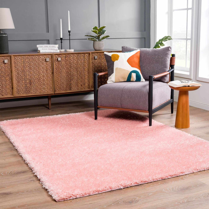 Modern Solid Pink Plush Pile Moroccan Style Washable Area Rug - The Rug Decor
