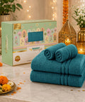 Moment Gold Towels 4Pc Set, Dark Aqua | 400GSM 100% Cotton