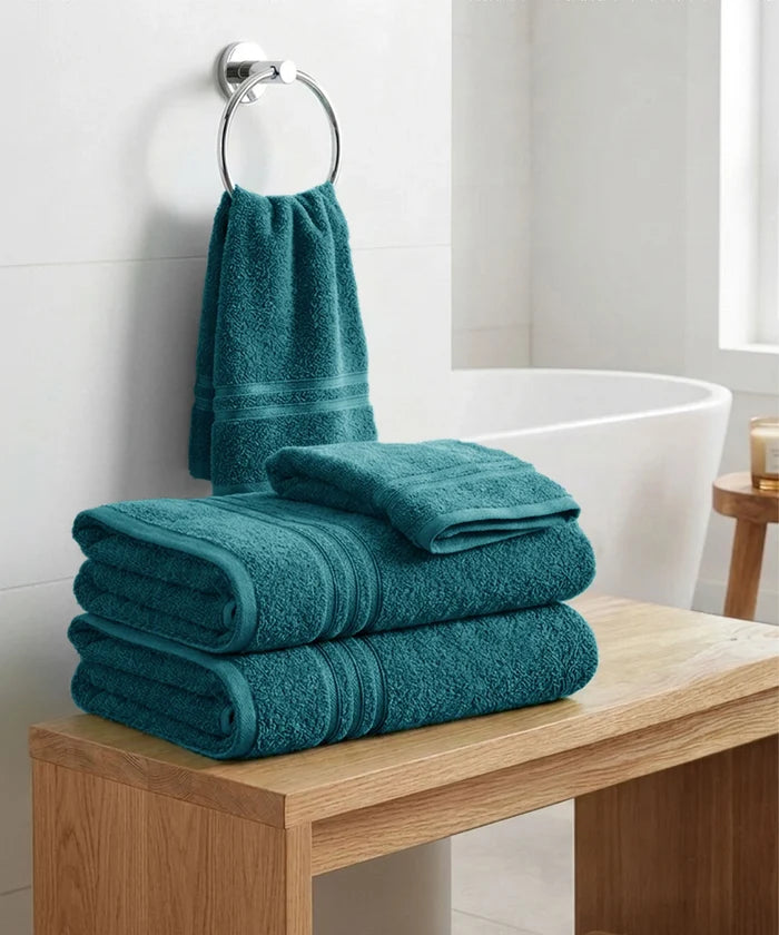 Moment Gold Towels 4Pc Set, Dark Aqua | 400GSM 100% Cotton