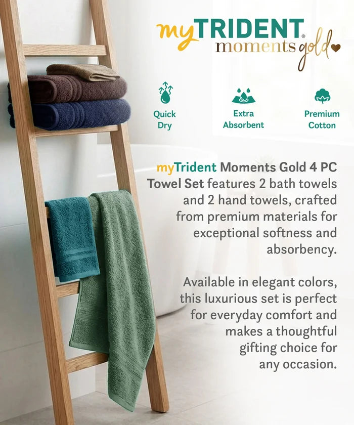 Moment Gold Towels 4Pc Set, Dark Aqua | 400GSM 100% Cotton