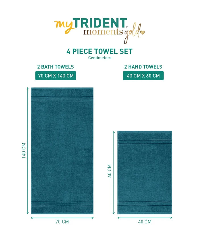Moment Gold Towels 4Pc Set, Dark Aqua | 400GSM 100% Cotton