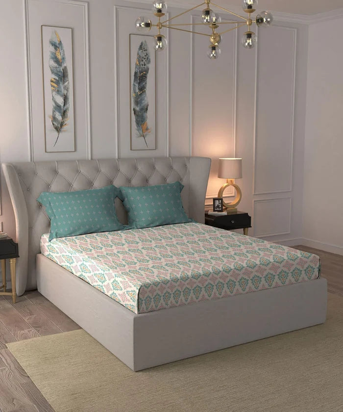 Moments Queen Bedsheet Set, Clara Pink|120 TC Cotton
