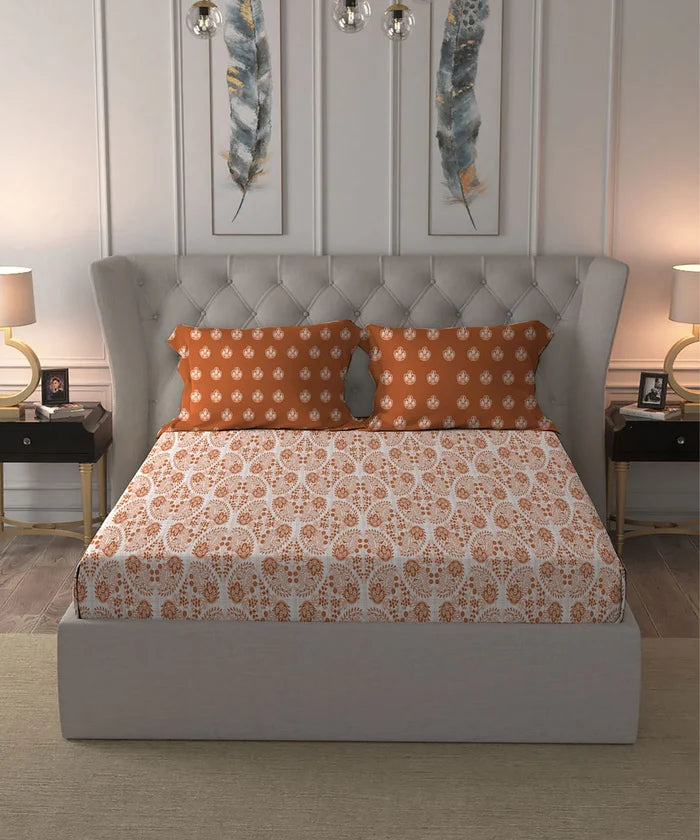 Moments Queen Bedsheet Set, Diana Rust|120 TC Cotton