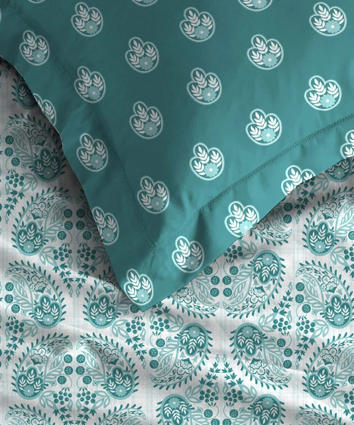 Moments Queen Bedsheet Set, Diana Teal|120 TC Cotton