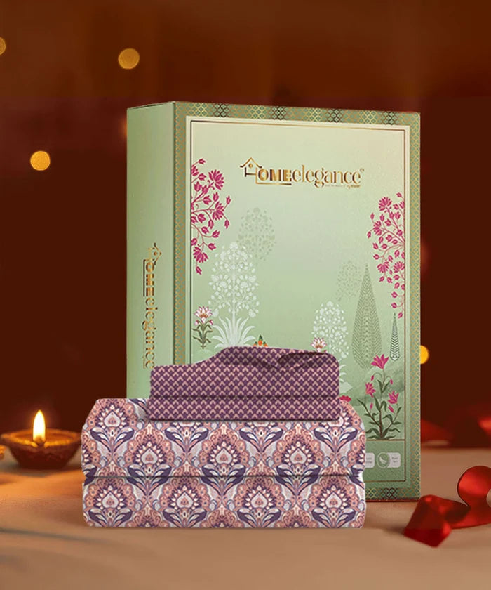 Moments Queen Bedsheet Set, Evelyn Mauve |120 TC Cotton