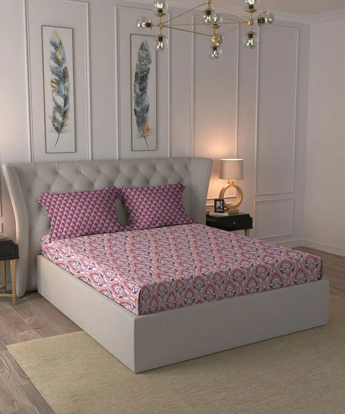 Moments Queen Bedsheet Set, Evelyn Mauve |120 TC Cotton