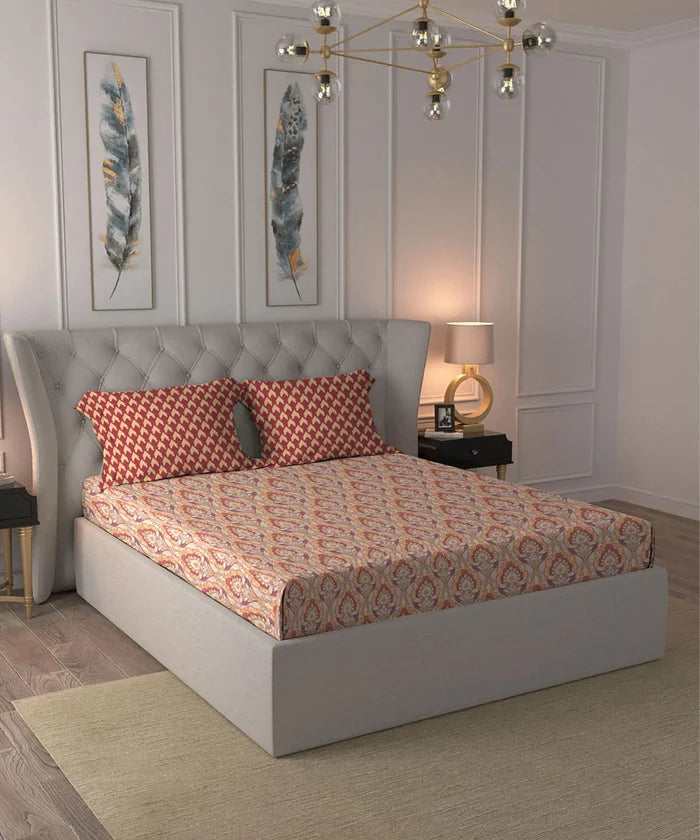 Moments Queen Bedsheet Set, Evelyn Mustard |120 TC Cotton