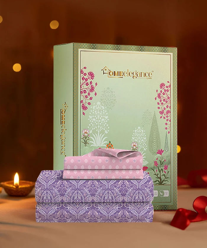 Moments Queen Bedsheet Set, Irene Purple |120 TC Cotton